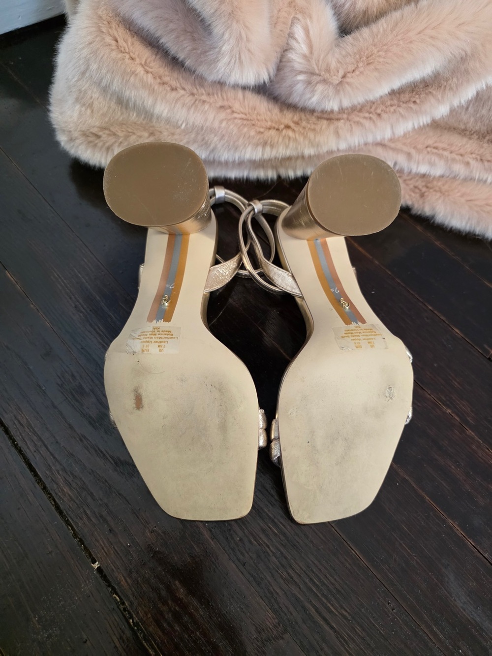 Sam Edelman Metallic Champagne Strappy Block Heel Sandals - Picture 3 of 3